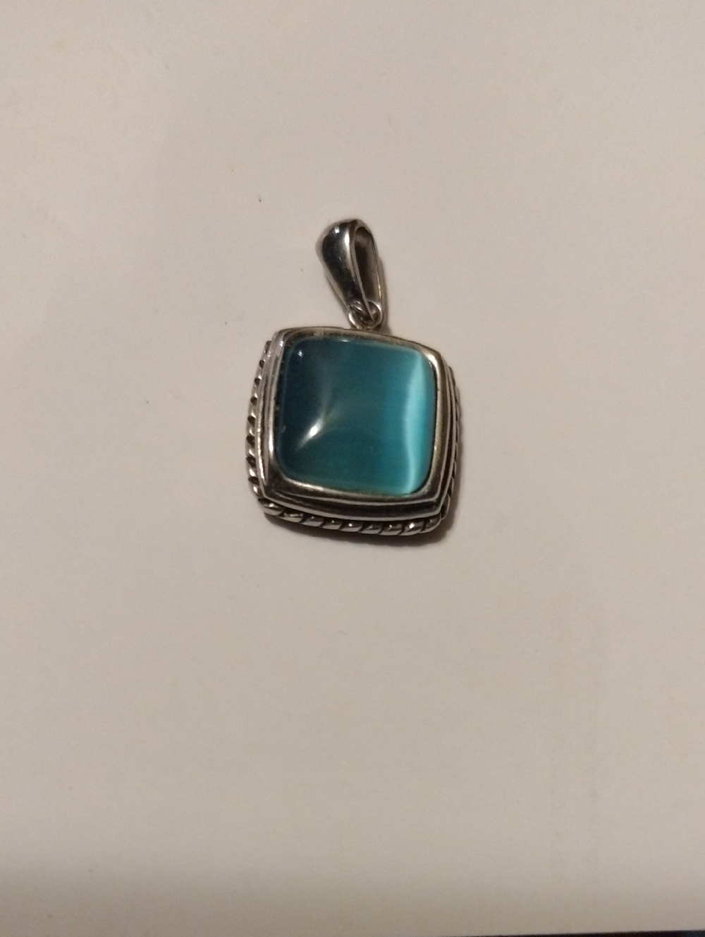 Stainless Steel Silver Pendant with Teal Blue Stone - Women's Jewelry - Picture 1 of 5